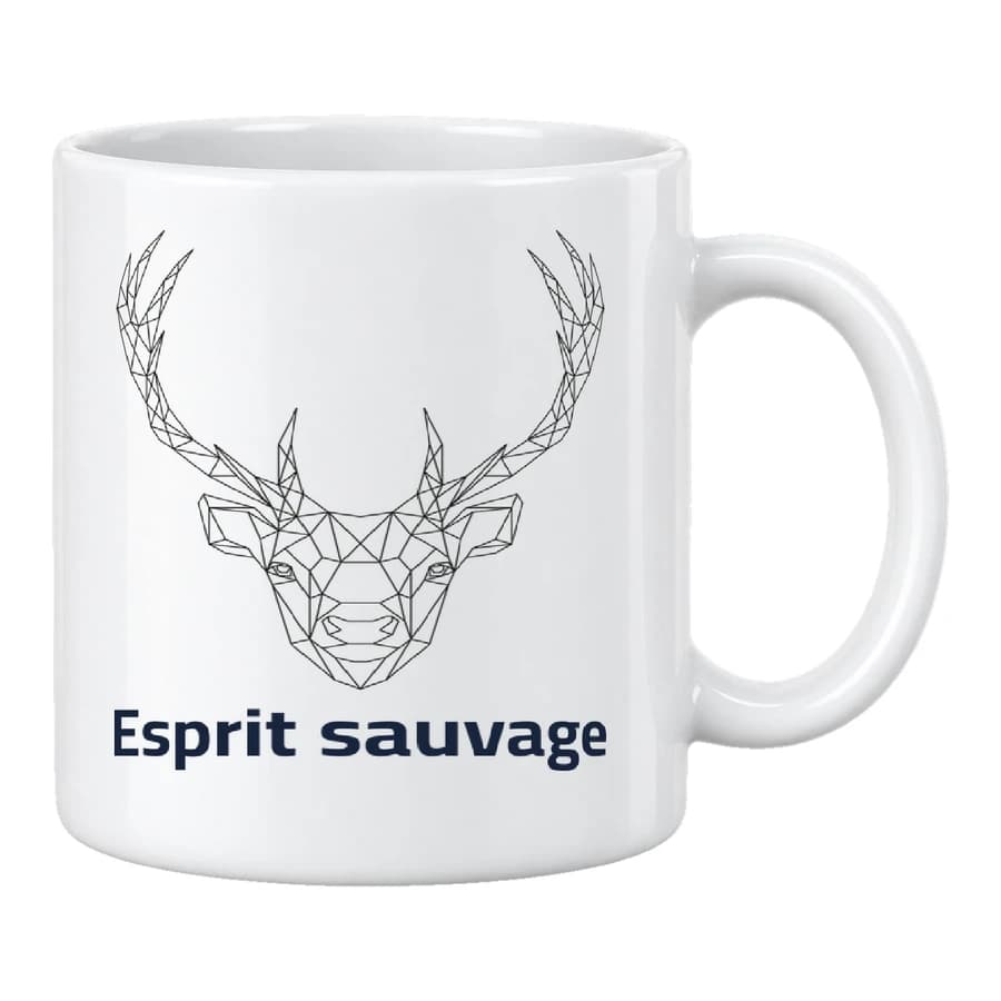 Mug — Cerf · Lignes géométriques — Devant — Blanc